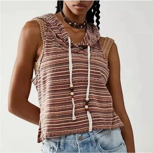 Free People We The Free On Fire Hoodie Cropped Tank Blouse Top Striped s…